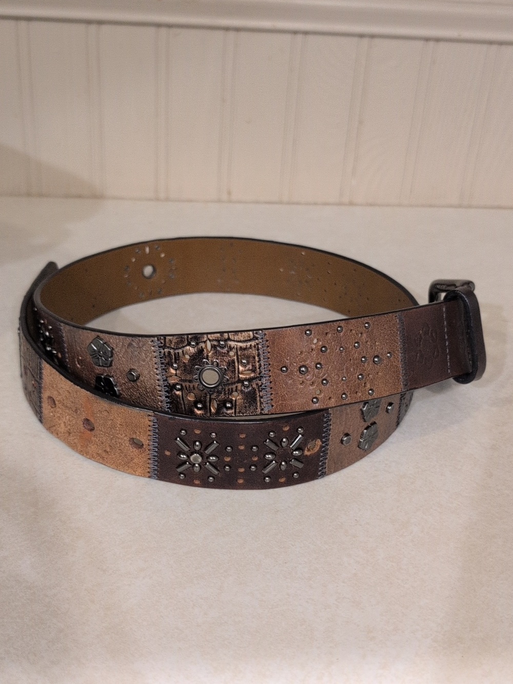 Fossil Brown Studded Leather Belt M